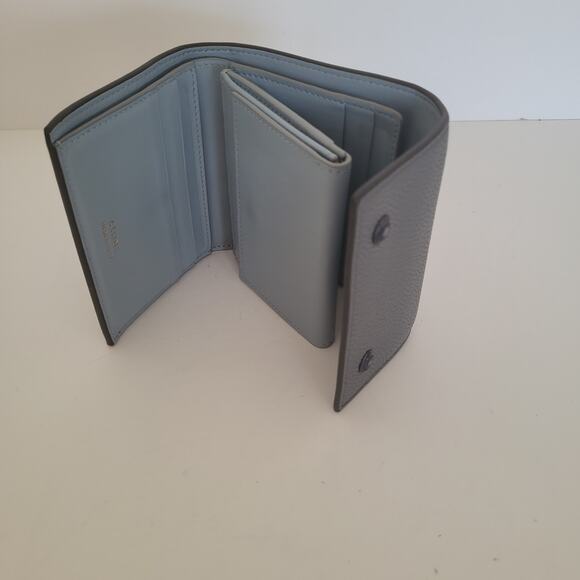 Celine Trifold Compact Wallet Gray Pebble Leather Small Card Bill Coin Holder - Picture 4 of 14